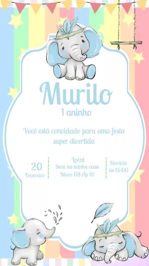 Convite de Aniversário Elefantinho Boho para Editar Online