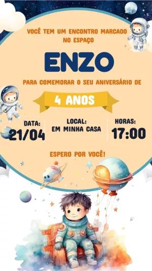 Convite de Aniversário Astronauta no Espaço para Editar Online