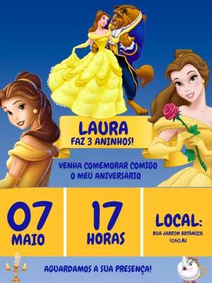 Convite de Aniversário A Bela e a Fera para Editar Online