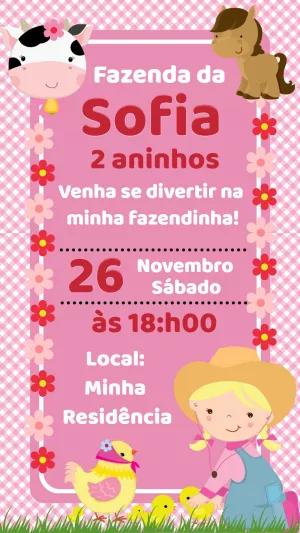 Convite Aniversário Fazendinha Menina para Editar Online