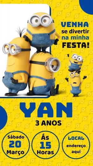 Convite de Aniversário Minions para Editar e Imprimir
