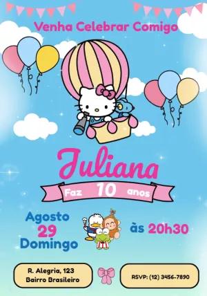 Convite de Aniversário Hello Kitty no Balão para Editar