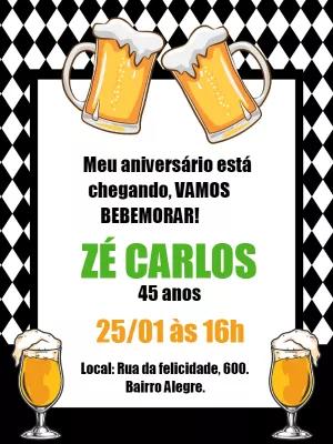 Convite de Aniversário Tema Boteco com Cerveja para Editar Online