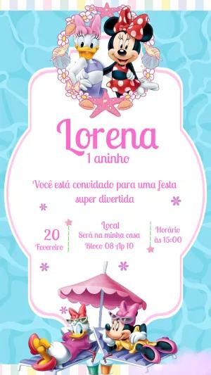 Convite de Aniversário Pool Party da Minnie e Margarida para Editar