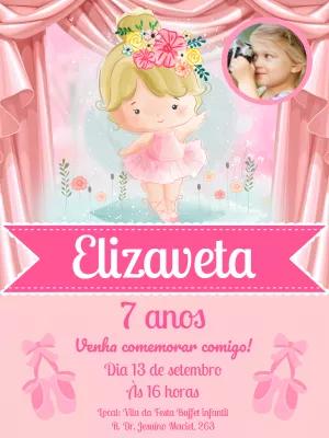 Convite Aniversário Bailarina Aquarela com Foto para Editar
