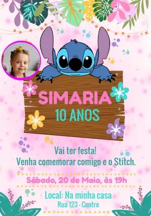 Convite de Aniversário Stitch com Foto para Editar Online