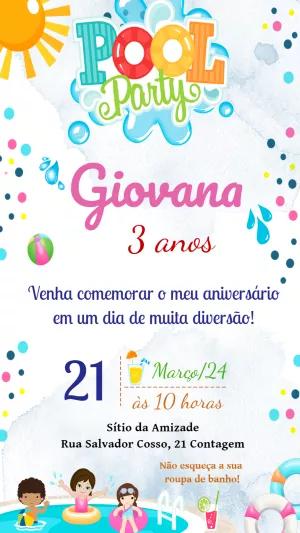 Convite de Aniversário Pool Party Infantil para Editar Online