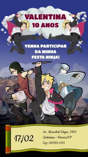 Convite de Aniversário Boruto com Personagens para Editar Online