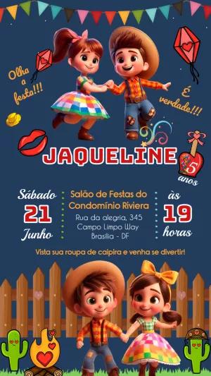Convite Aniversário Festa Junina com Casal Caipira para Editar