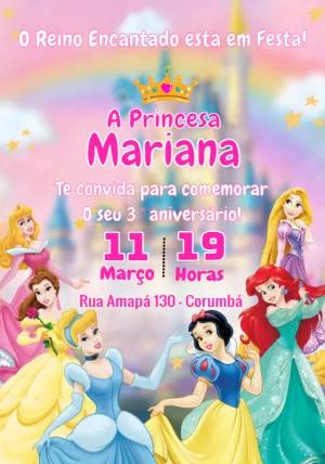 Convite Aniversário Princesas Disney para Editar Online