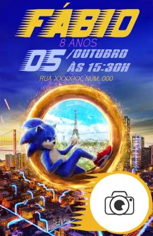 Convite Aniversário Sonic com Foto para Editar Online