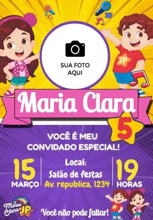 Convite de Aniversário Maria Clara e JP com Foto para Editar