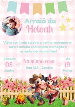 Convite Arraiá com Foto Mickey e Minnie para Editar Online
