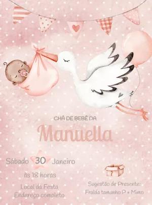 Convite Chá de Bebê Cegonha Aquarela para Editar Online