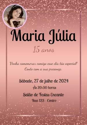 Convite 15 Anos Rosê Gold com Foto para Editar Online