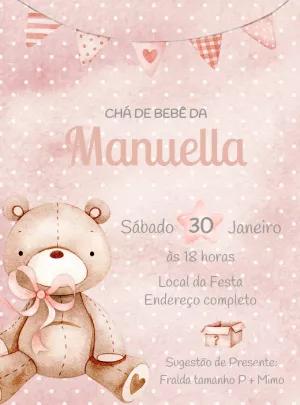 Convite Chá de Bebê Ursinha Rosa Aquarela para Editar Online