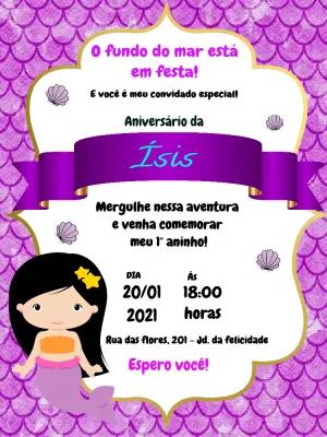 Convite de Aniversário Sereia Fundo do Mar para Editar Online