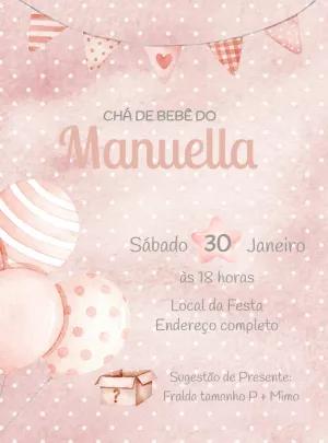 Convite Chá de Bebê Rosa Aquarela Delicado para Editar Online