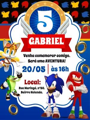 Convite de Aniversário Sonic com Personagens para Editar Online