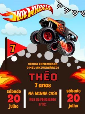 Convite Aniversário Monster Truck Hot Wheels para Editar Online