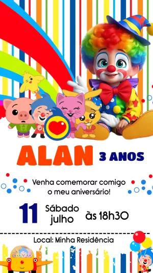 Convite Aniversário Palhaço Plim Plim para Editar Online