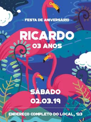 Convite de Aniversário Flamingo Tropical para Editar Online