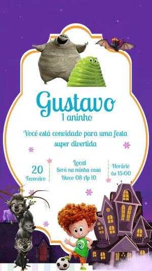 Convite Aniversário Hotel Transilvânia com Personagens para Editar
