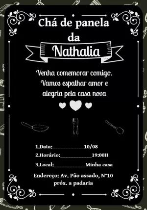 Convite Chá de Panela Quadro Negro para Editar Online