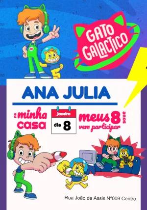 Convite de Aniversário Gato Galáctico para Editar Online