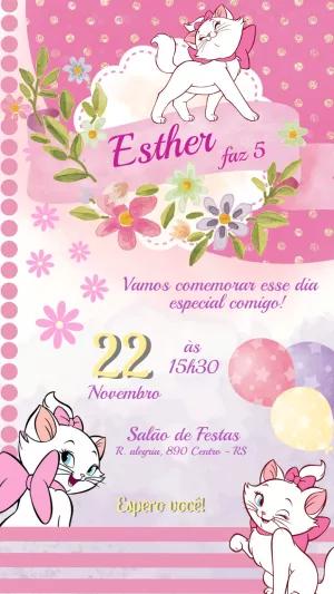 Convite Aniversário Gatinha Marie para Editar Online