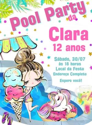 Convite Aniversário Pool Party Fofo para Editar Online