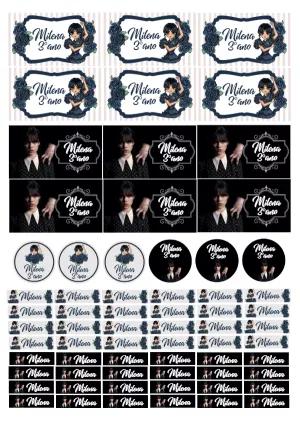 Kit Etiqueta Escolar Wandinha Addams para Editar Online
