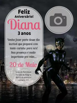 Convite Aniversário Mulher Gato com Foto para Editar Online