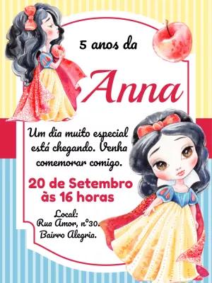 Convite Aniversário Branca de Neve Aquarela para Editar Online