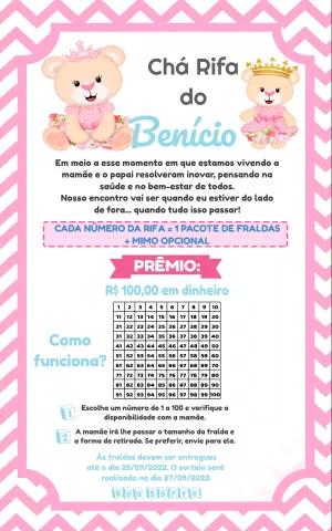 Convite Chá Rifa Ursinha Princesa para Editar Online
