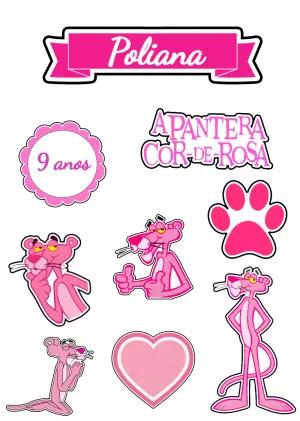 Topo de Bolo Pantera Cor de Rosa para Editar e Imprimir