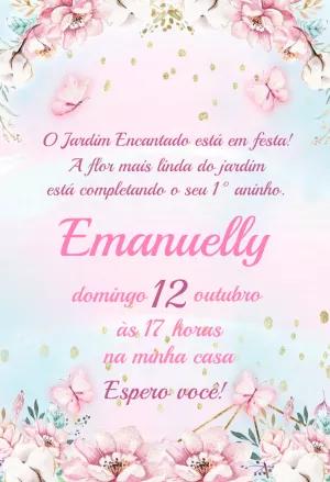 Convite Aniversário Jardim Encantado Floral para Editar Online