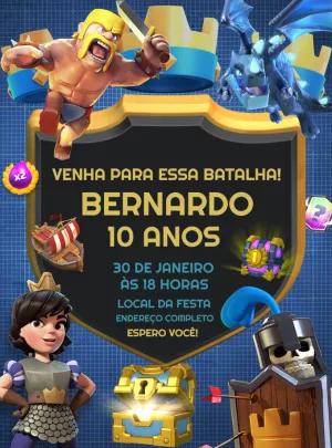Convite Aniversário Clash Royale com Personagens para Editar