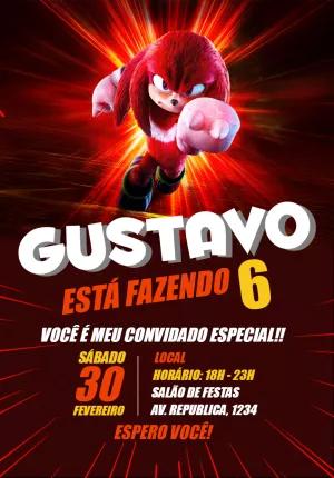 Convite Aniversário Knuckles do Sonic para Editar Online
