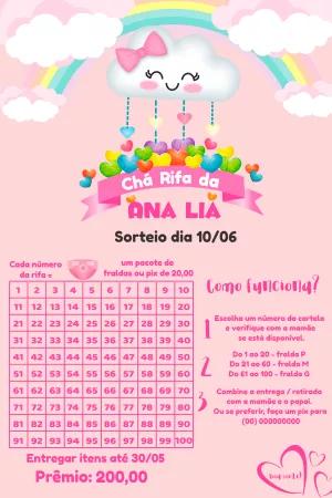 Chá Rifa Chuva de Amor com Nuvem Fofa para Editar Online