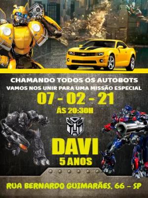 Convite Aniversário Transformers com Autobots para Editar Online