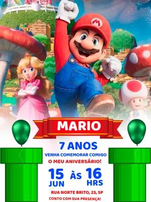 Convite de Aniversário Super Mario com Personagens para Editar
