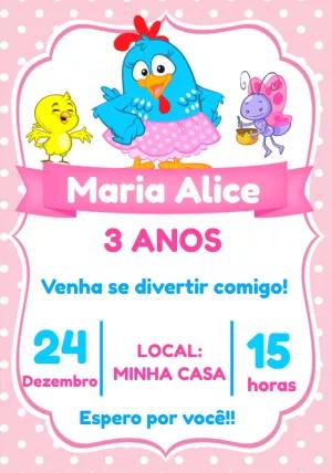 Convite de Aniversário Galinha Pintadinha Rosa para Editar