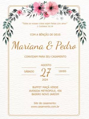 Convite de Casamento Floral Rosa Delicado para Editar Online