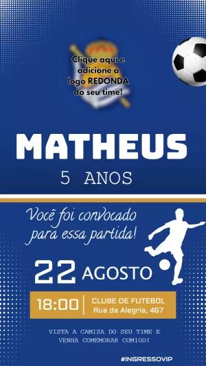 Convite Aniversário Futebol Azul para Editar com Logo do Time