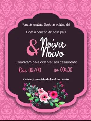 Convite de Casamento Floral Rosa para Editar Online