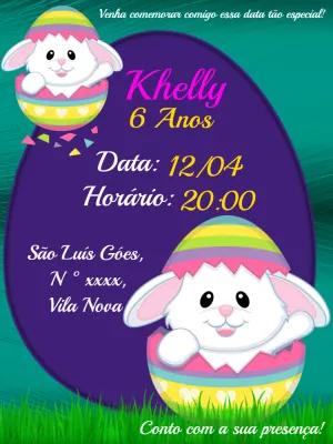 Convite Aniversário Páscoa com Coelhinho para Editar Online