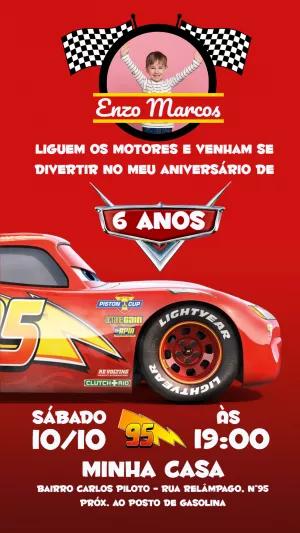 Convite Aniversário Carros com Foto para Editar Online