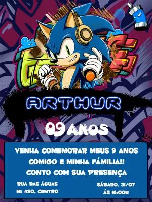 Convite de Aniversário Sonic Graffiti para Editar Online