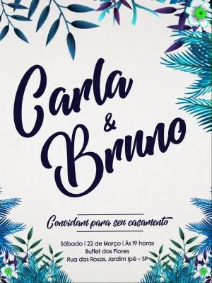 Convite de Casamento Tropical com Folhagens para Editar Online